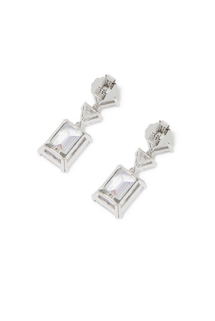 Multi-Shape Tiered Drop Earrings, Rhodium-Plated Brass & Cubic Zirconia
